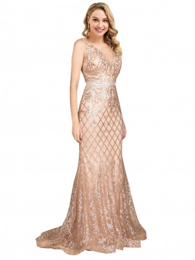 Long Rose Gold Sleeveless Mermaid V-Back Formal Plus Size Evening Gown / Prom Dress / Bridesmaid Dress Canberra