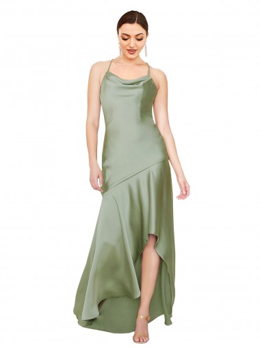 Long Smoke Green Sleeveless A-Line Open Back High Low Evening Gown / Prom Dress / Bridesmaid Dress Canberra