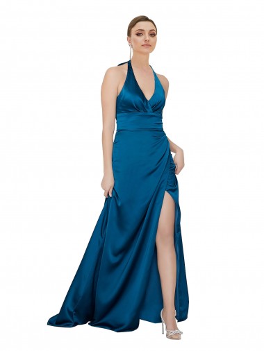 Long Peacock Blue Sleeveless A-Line Open Back Formal Evening Gown / Prom Dress / Bridesmaid Dress Canberra