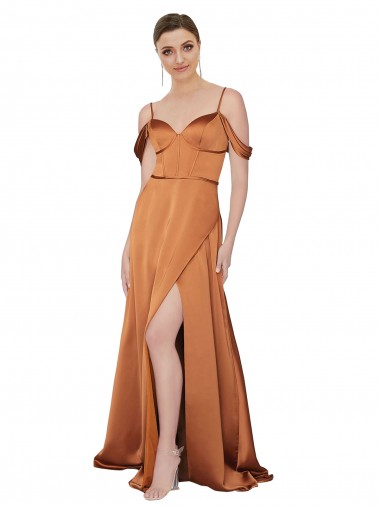 Long Orange Cold Shoulder A-Line Low Back Formal Evening Gown / Prom Dress / Bridesmaid Dress Canberra