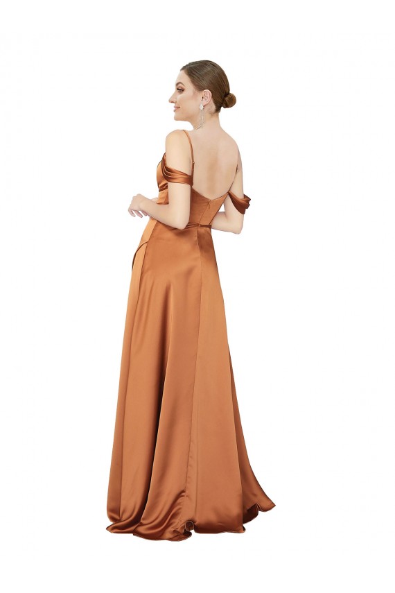 Long Orange Cold Shoulder A-Line Low Back Formal Evening Gown / Prom Dress / Bridesmaid Dress Canberra