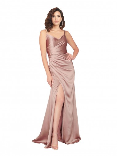 Long Dusty Pink Sleeveless Sheath V-Back Black Tie Evening Gown / Prom Dress / Bridesmaid Dress Canberra