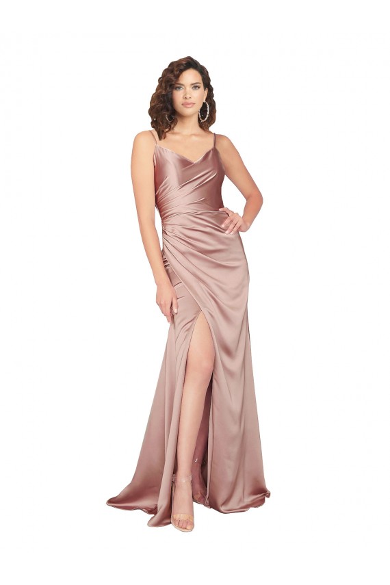 Long Dusty Pink Sleeveless Sheath V-Back Black Tie Evening Gown / Prom Dress / Bridesmaid Dress Canberra