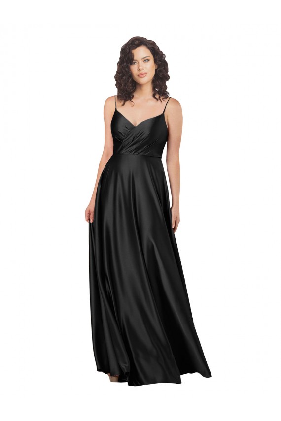 Long Black Sleeveless A-Line Low Back Formal Dress / Bridesmaid Dress Canberra