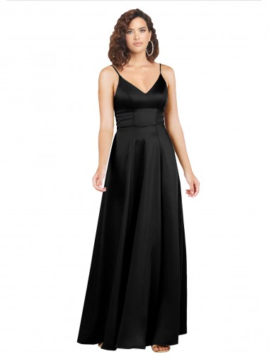 Long Black Sleeveless A-Line V-Back Formal Evening Gown / Prom Dress / Bridesmaid Dress Canberra