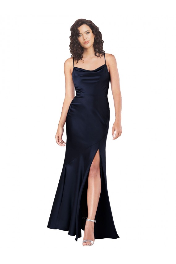 Long Dark Navy Sleeveless A-Line Black Tie Evening Gown / Prom Dress / Bridesmaid Dress Canberra