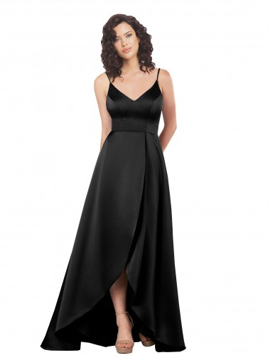 Long Black Sleeveless A-Line V-Back High Low Evening Gown / Prom Dress / Bridesmaid Dress Canberra