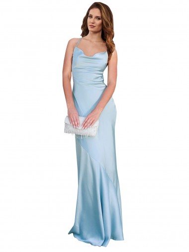 Long Light Sky Blue Sleeveless Sheath Open Back Formal Evening Gown / Prom Dress / Bridesmaid Dress Canberra