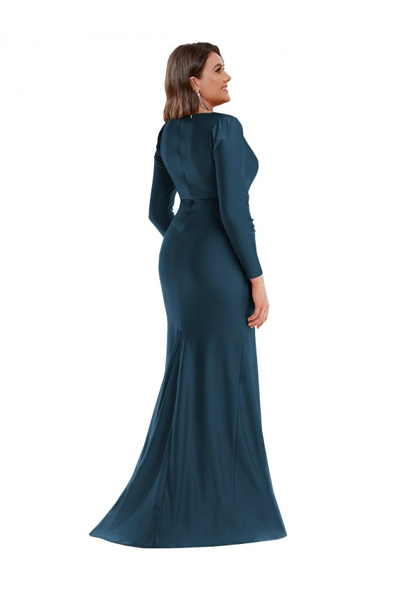 Long Atlantic Blue Long Sleeves Mermaid Formal Plus Size Evening Gown / Prom Dress / Bridesmaid Dress Canberra