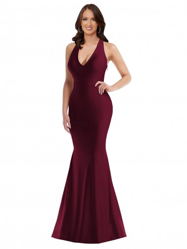 Long Burgundy Sleeveless Mermaid Open Back Formal Plus Size Evening Gown / Prom Dress / Bridesmaid Dress Canberra