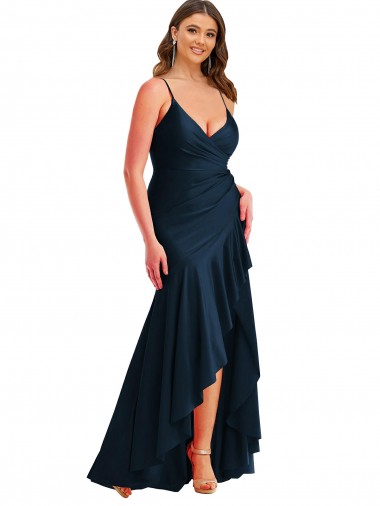 Long Dark Navy Sleeveless Mermaid High Low Plus Size Evening Gown / Prom Dress / Bridesmaid Dress Canberra