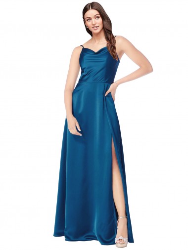 Long Peacock Blue Sleeveless A-Line Low Back Formal Evening Gown / Prom Dress / Bridesmaid Dress Canberra