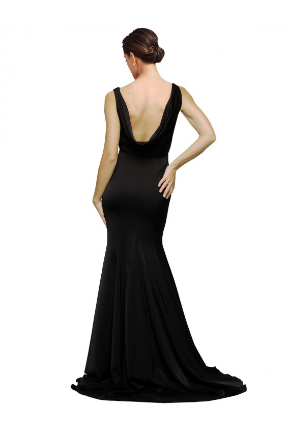 Sweep Train Black Sleeveless A-Line Low Back Formal Evening Gown / Prom Dress / Bridesmaid Dress Canberra