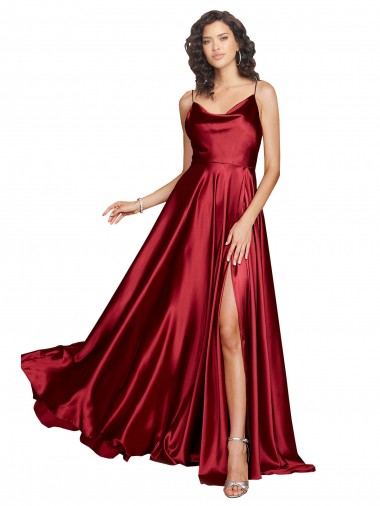 Long Burgundy Sleeveless A-Line Low Back Silk like Satin Black Tie Evening Gown / Prom Dress / Bridesmaid Dress Canberra