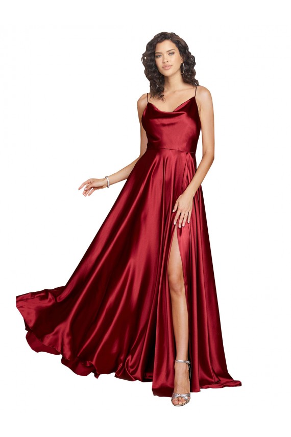 Long Burgundy Sleeveless A-Line Low Back Silk like Satin Black Tie Evening Gown / Prom Dress / Bridesmaid Dress Canberra