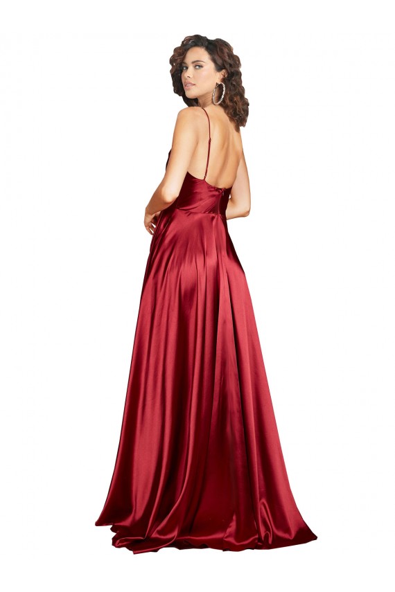 Long Burgundy Sleeveless A-Line Low Back Silk like Satin Black Tie Evening Gown / Prom Dress / Bridesmaid Dress Canberra