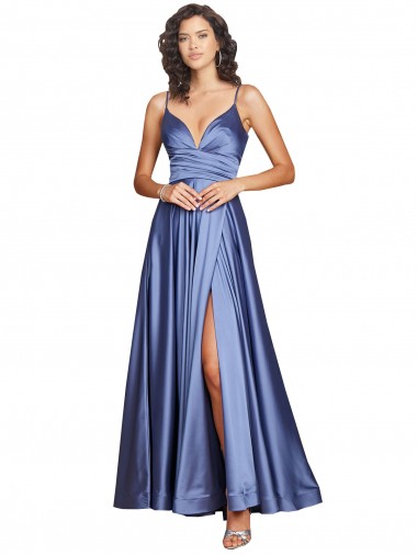 Long French Blue Sleeveless A-Line Low Back Black Tie Evening Gown / Prom Dress / Bridesmaid Dress Canberra