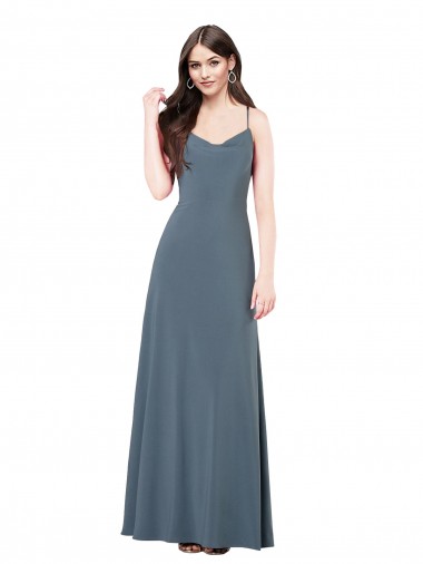 Long Slate Grey Sleeveless A-Line Low Back Prom Dress / Bridesmaid Dress Canberra