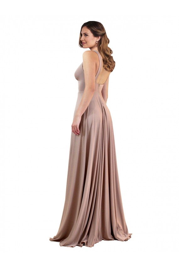 Long Dusty Pink Sleeveless A-Line Low Back Black Tie Evening Gown / Prom Dress / Bridesmaid Dress Canberra