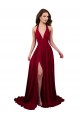 Long Burgundy Sleeveless A-Line Open Back Side Slit Black Tie Evening Gown / Prom Dress / Bridesmaid Dress Canberra