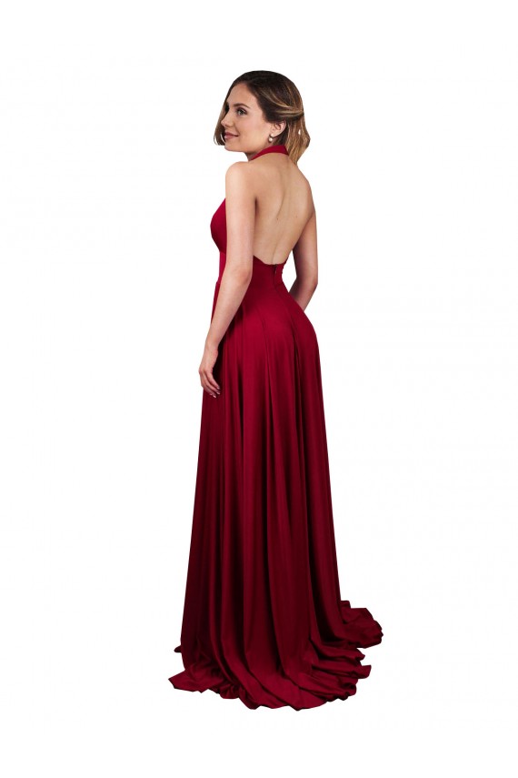 Long Burgundy Sleeveless A-Line Open Back Side Slit Black Tie Evening Gown / Prom Dress / Bridesmaid Dress Canberra