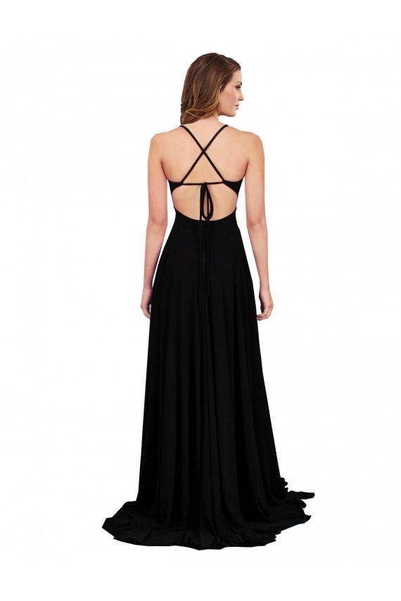 Long Black Sleeveless A-Line Open Back Black Tie Evening Gown / Prom Dress / Bridesmaid Dress Canberra