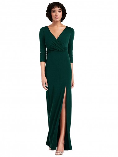 Long Dark Green Long Sleeves Trumpet V-Back Formal Evening Gown / Prom Dress / Bridesmaid Dress Canberra