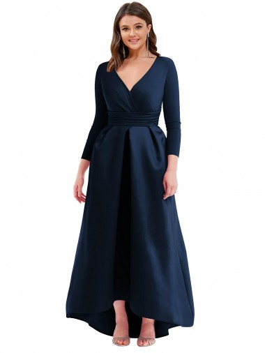 Long Dark Navy Long Sleeves Ball Gown High Low Plus Size Evening Gown / Prom Dress / Bridesmaid Dress Canberra