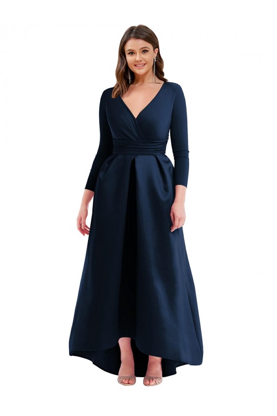 Long Dark Navy Long Sleeves Ball Gown High Low Plus Size Evening Gown / Prom Dress / Bridesmaid Dress Canberra