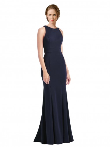 Long Dark Navy Sleeveless Sheath Keyhole Back Black Tie Prom Dress / Bridesmaid Dress Canberra