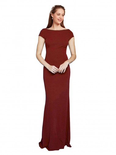 Long Burgundy Cap Sleeves Mermaid Keyhole Back Formal Evening Gown / Prom Dress / Bridesmaid Dress Canberra