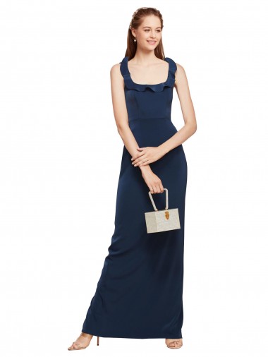 Long Dark Navy Sleeveless Sheath Low Back Back Slit Formal Evening Gown / Prom Dress / Bridesmaid Dress Canberra