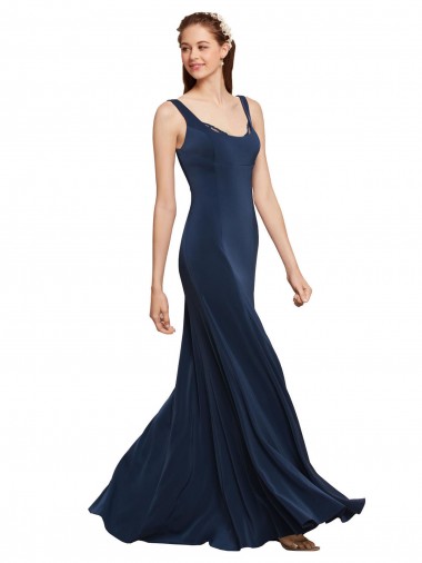 Long Dark Navy Sleeveless A-Line Low Back Prom Dress / Bridesmaid Dress Canberra