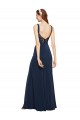 Long Dark Navy Sleeveless A-Line Low Back Prom Dress / Bridesmaid Dress Canberra