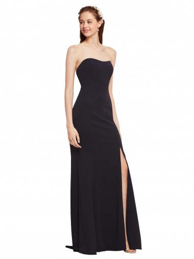 Long Dark Navy Sleeveless A-Line Low Back High Slit Formal Evening Gown / Prom Dress / Bridesmaid Dress Canberra