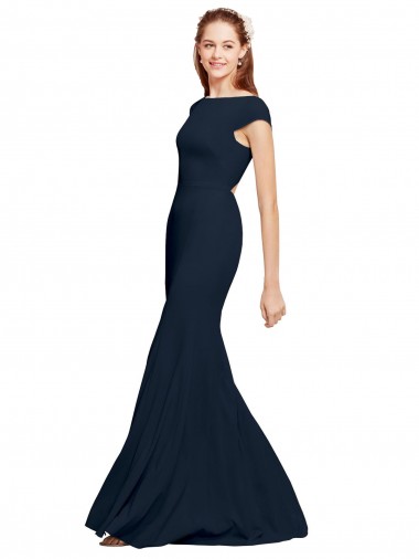 Long Dark Navy Sleeveless A-Line Open Back Formal Evening Gown / Prom Dress / Bridesmaid Dress Canberra