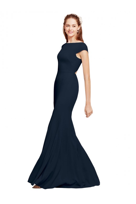 Long Dark Navy Sleeveless A-Line Open Back Formal Evening Gown / Prom Dress / Bridesmaid Dress Canberra