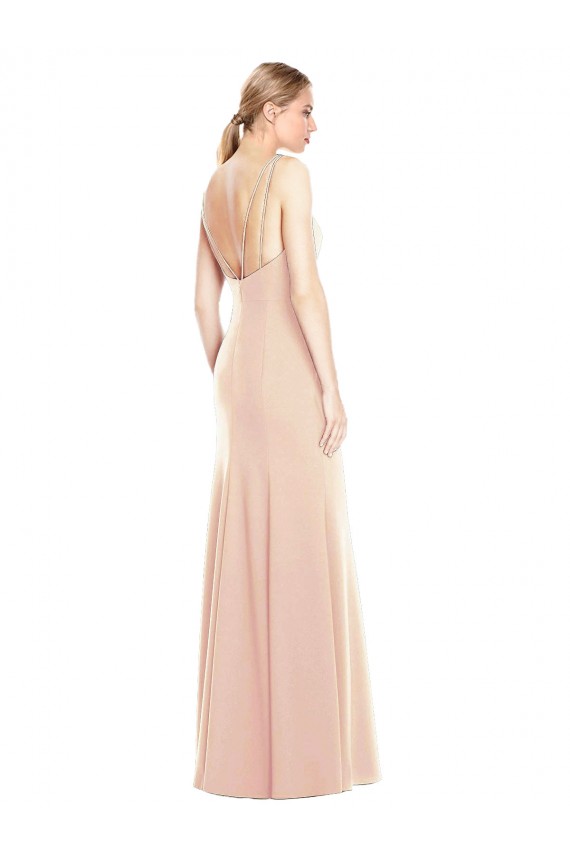 Long Nude Sleeveless Trumpet Open Back Semi Formal Evening Dress / Prom Dress / Bridesmaid Dress Canberra