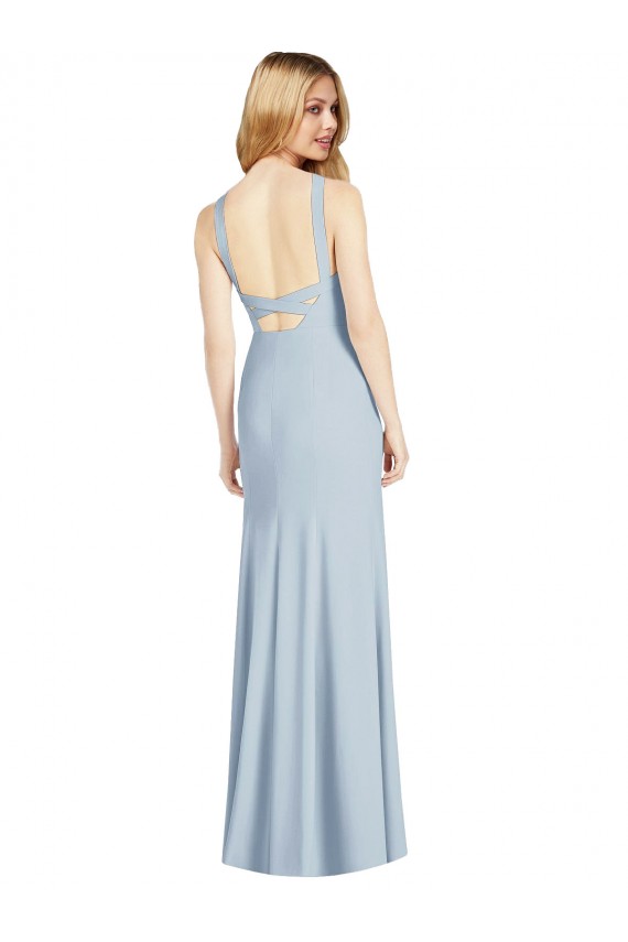 Long Light Sky Blue Sleeveless Trumpet Open Back Formal Evening Gown / Bridesmaid Dress Canberra