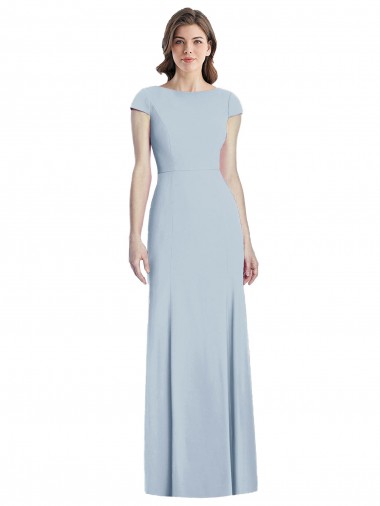 Long Light Sky Blue Cap Sleeves Trumpet Open Back Formal Dress / Bridesmaid Dress Canberra