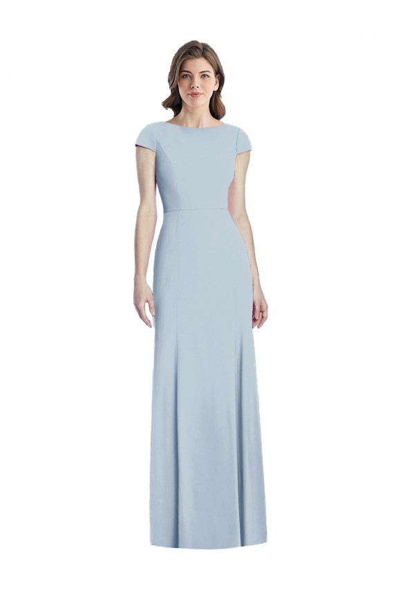 Long Light Sky Blue Cap Sleeves Trumpet Open Back Formal Dress / Bridesmaid Dress Canberra