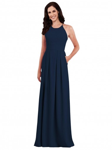 Long Dark Navy Sleeveless Trumpet Open Back Semi Formal Evening Dress / Bridesmaid Dress Canberra