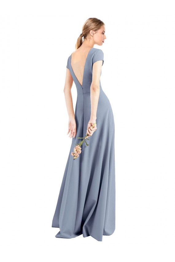 Long Smoke Blue Cap Sleeves Sheath Prom Dress / Bridesmaid Dress Canberra