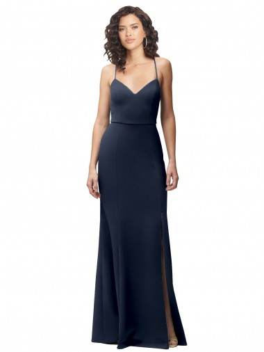 Long Dark Navy Sleeveless Sheath Open Back Side Slit Formal Evening Gown / Prom Dress / Bridesmaid Dress Canberra