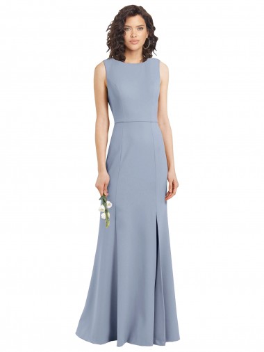 Long Smoke Blue Sleeveless Sheath Keyhole Back Bridesmaid Dress Canberra