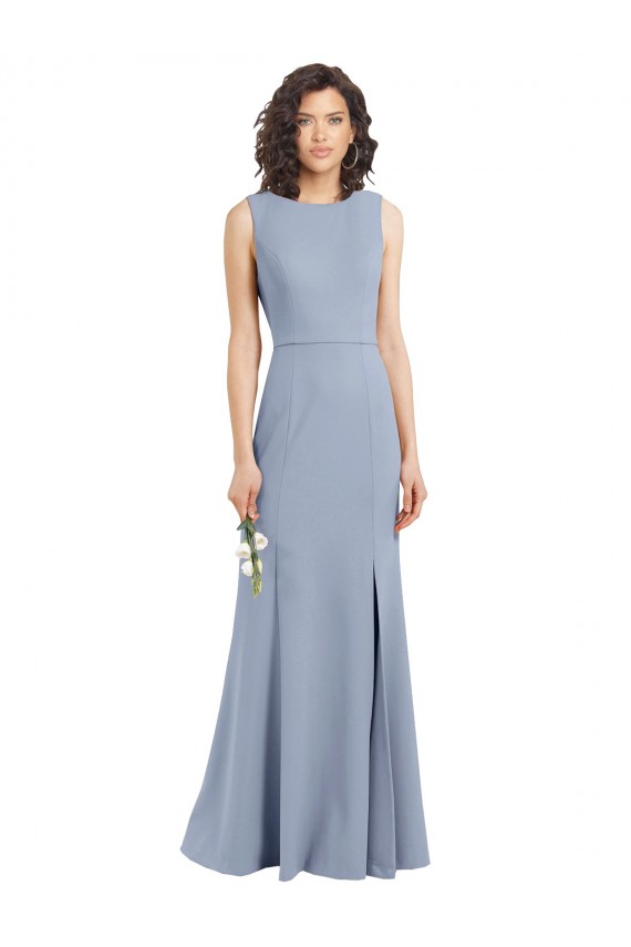 Long Smoke Blue Sleeveless Sheath Keyhole Back Bridesmaid Dress Canberra