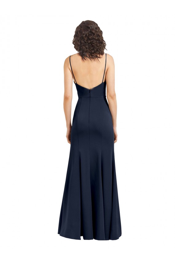 Long Dark Navy Sleeveless Sheath Low Back Formal Dress / Bridesmaid Dress Canberra