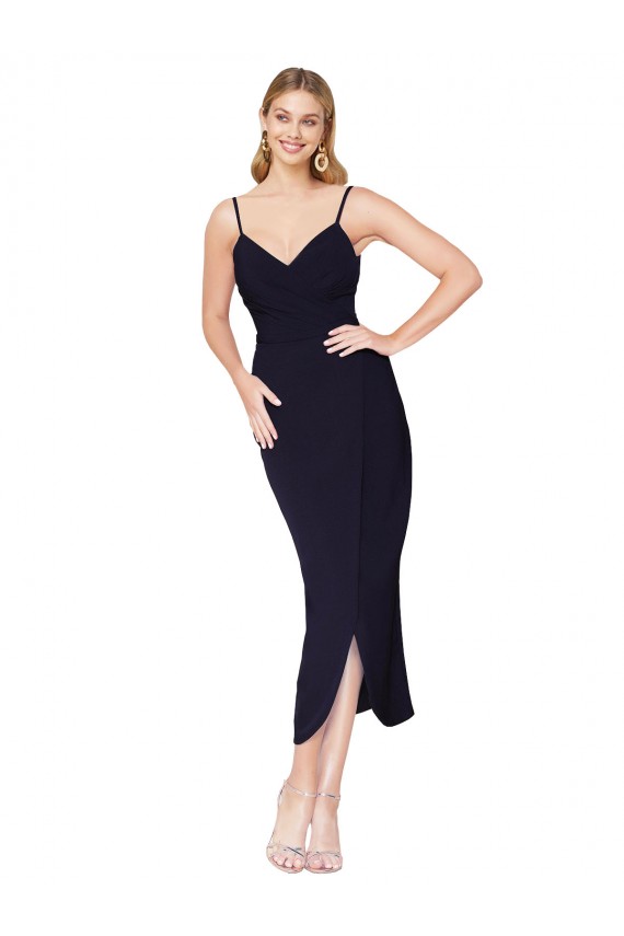 Knee Length Dark Navy Sleeveless Mermaid V-Back Formal Dress / Bridesmaid Dress Canberra