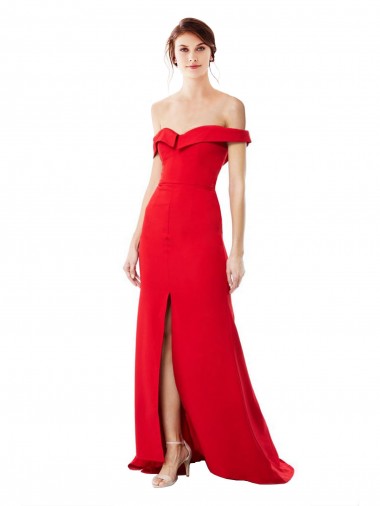 Long Red Sleeveless A-Line High Slit Bridesmaid Dress / Evening Dress Canberra