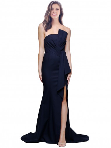 Sweep Train Dark Navy Sleeveless Sheath Low Back Semi Formal Evening Dress / Prom Dress / Bridesmaid Dress Canberra